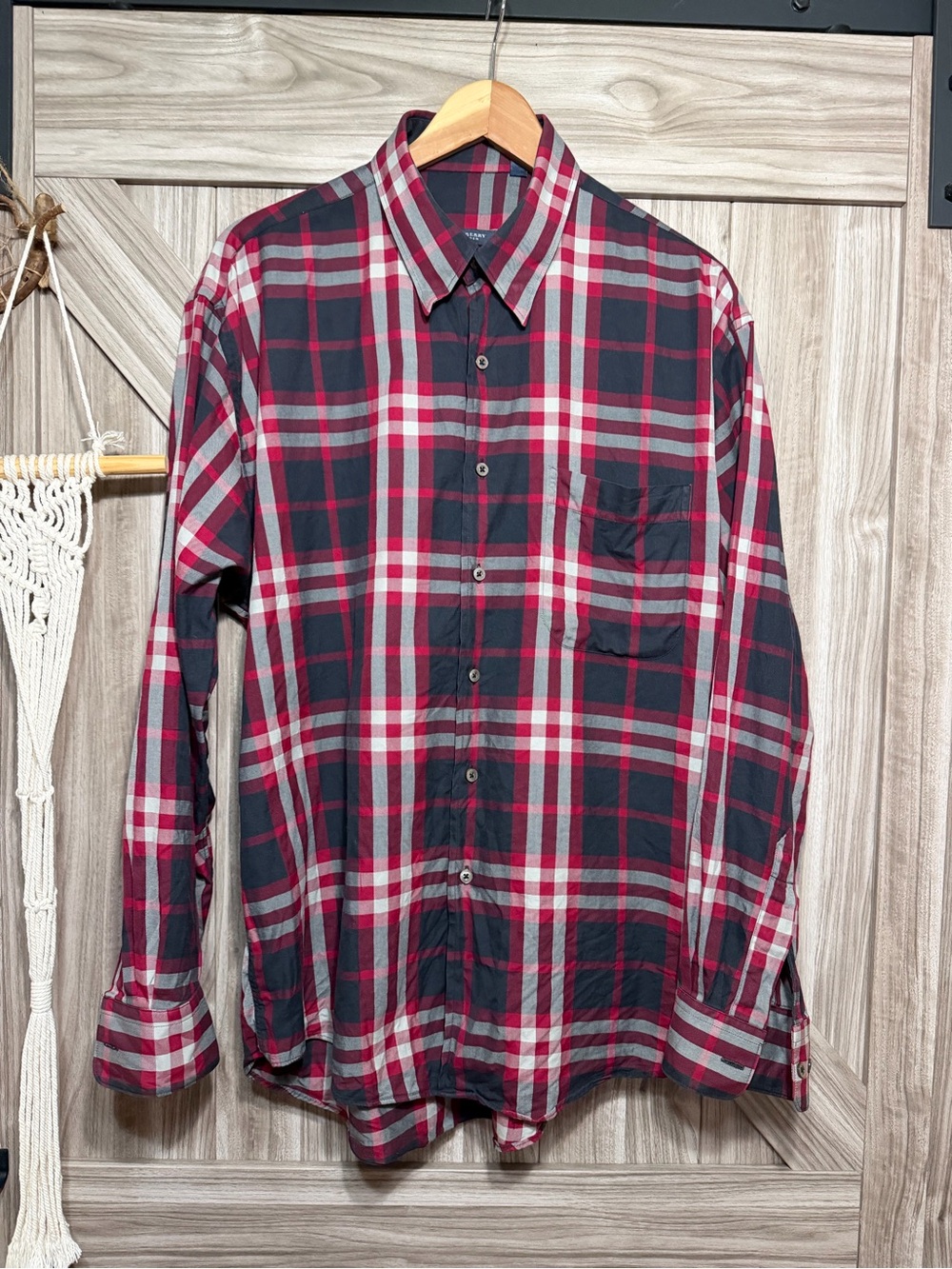 Vintage Burberry London Red Plaid Button Down
Shirt Mens Large Made in USA 90s